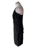 FRANK LYMAN BLACK BEAD TRIM FINE STRAP TIERED LAYERED SPECIAL OCCASION DRESS  SIZE 10