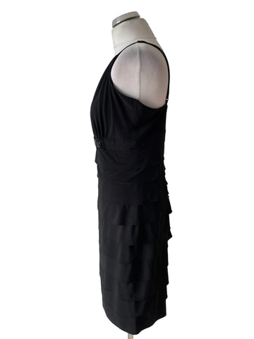 FRANK LYMAN BLACK BEAD TRIM FINE STRAP TIERED LAYERED SPECIAL OCCASION DRESS  SIZE 10