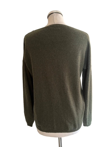 LUELLA GREEN CASHMERE & MERINO WOOL MIX ROUND NECK STAR PATTERN JUMPER  SIZE M