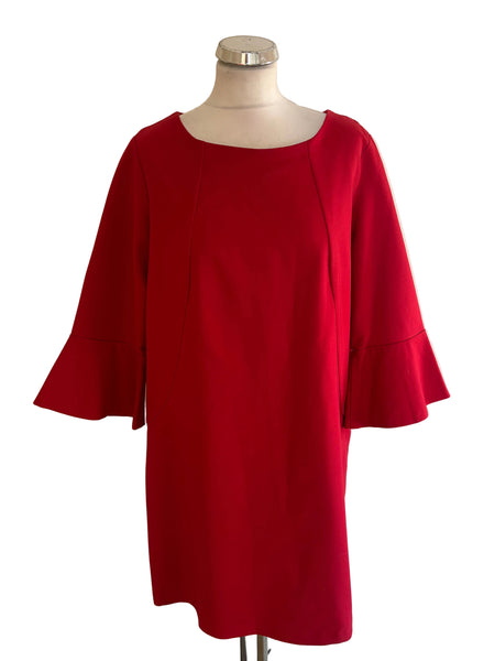 LA REDOUTE MADEMOISELLE RED 3/4 BELL SLEEVE SHIFT DRESS  SIZE 18