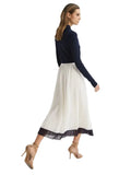 BRAND NEW REISS OSTI KNIFE PLEATED WHITE & NAVY TRIM MIDI SKIRT SIZE 8