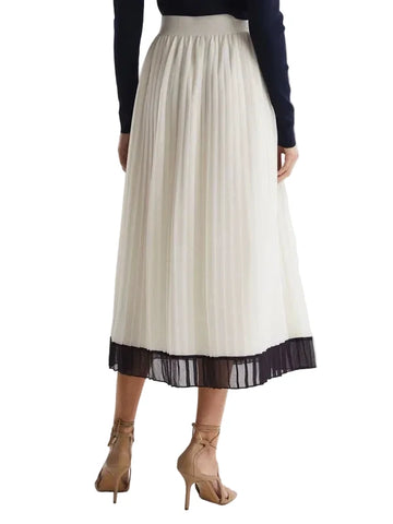 BRAND NEW REISS OSTI KNIFE PLEATED WHITE & NAVY TRIM MIDI SKIRT SIZE 8