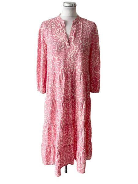 NOA NOA COTTON PINK & IVORY FLORAL PRINT TIERED MIDI DRESS SIZE 36 UK 8/10