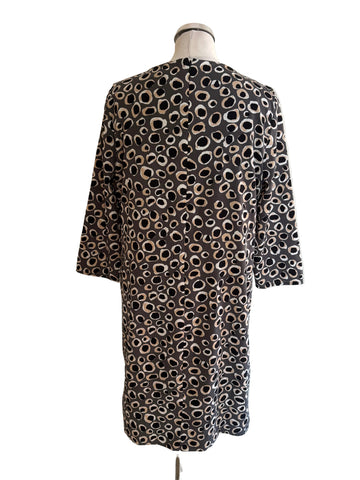 JAEGER GREY & BLACK PRINT V NECK SHORT SLEEVE SHIFT DRESS  SIZE 12