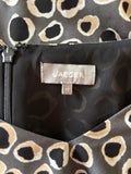 JAEGER GREY & BLACK PRINT V NECK SHORT SLEEVE SHIFT DRESS  SIZE 12