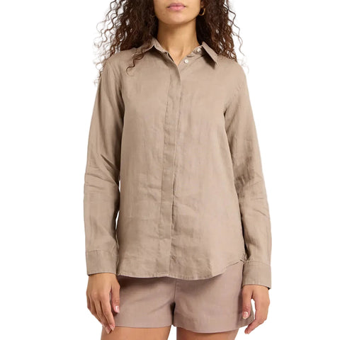 REISS 100% LINEN CAPRI BEIGE LONG SLEEVED SHIRT SIZE 8