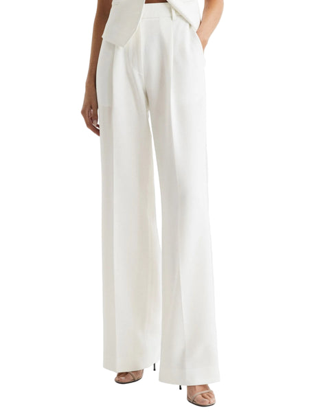REISS TATUM WHITE CREPE WIDE LEG TROUSERS SIZE 8
