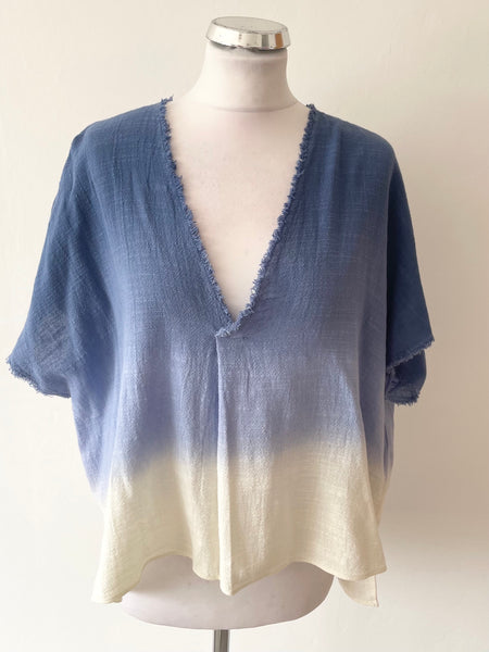 BRAND NEW MASSIMO DUTTI BLUE & IVORY RELAXED FIT TOP SIZE M