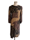 KACHEL X ANTHROPOLOGIE BLACK MULTI COLOURED DITZY FLORAL PRINT 3/4 SLEEVED MIDI DRESS SIZE 8 UK 12