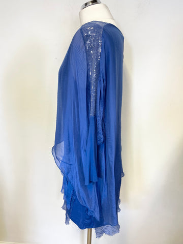 BNWT OBSESSION SILK ROYAL BLUE FLOATY TIERED 3/4 SLEEVED TOP ONE SIZE FIT 10-18