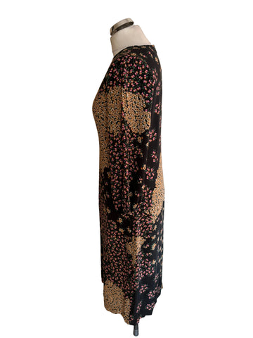 KACHEL X ANTHROPOLOGIE JOANNA BLACK MULTI COLOURED DITZY FLORAL PRINT 3/4 SLEEVED MIDI DRESS SIZE 8 UK 12