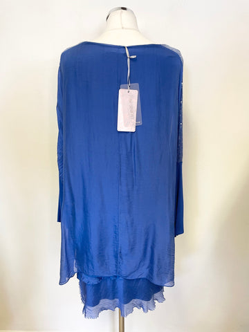 BNWT OBSESSION SILK ROYAL BLUE FLOATY TIERED 3/4 SLEEVED TOP ONE SIZE FIT 10-18