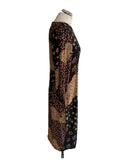 KACHEL X ANTHROPOLOGIE BLACK MULTI COLOURED DITZY FLORAL PRINT 3/4 SLEEVED MIDI DRESS SIZE 8 UK 12