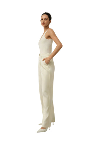 LILYSILK 100% MULBERRY SILK LILY WHITE WIDE LEG TROUSERS SIZE 4 UK 8