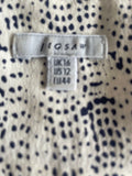 JIGSAW 100% SILK CREAM & DARK GREY PRINT BLOUSE SIZE 16