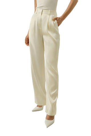 LILYSILK 100% MULBERRY SILK LILY WHITE WIDE LEG TROUSERS SIZE 4 UK 8