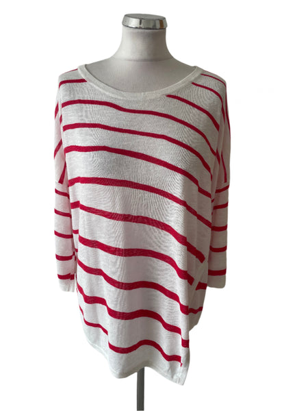 BRAND NEW PHASE EIGHT CHIKA RASPBERRY PINK & WHITE STRIPE LINEN BLEND JUMPER SIZE 14