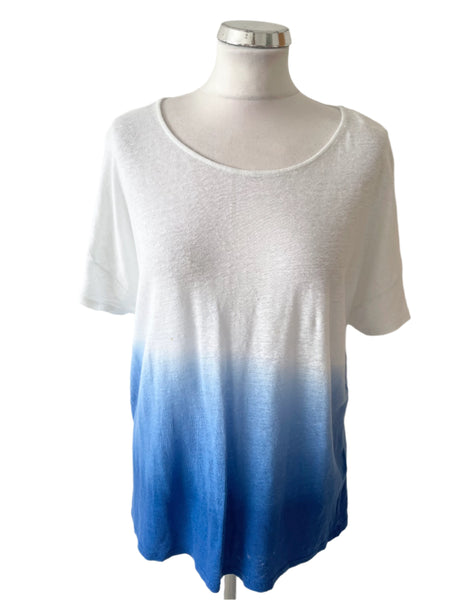 WEEKEND BY JOHN LEWIS WHITE & BLUE LINEN FINE KNIT SHORT SLEEVE TOP  SIZE 10