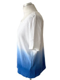 WEEKEND BY JOHN LEWIS WHITE & BLUE LINEN FINE KNIT SHORT SLEEVE TOP  SIZE 10
