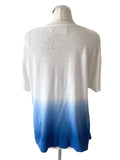 WEEKEND BY JOHN LEWIS WHITE & BLUE LINEN FINE KNIT SHORT SLEEVE TOP  SIZE 10