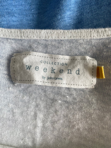 WEEKEND BY JOHN LEWIS WHITE & BLUE LINEN FINE KNIT SHORT SLEEVE TOP  SIZE 10