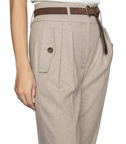 REISS MARTA BEIGE TWEED TAPERED TROUSERS SIZE 6