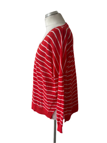 MINT VELVET 100% LINEN RED & WHITE STRIPE V NECK JUMPER SIZE M