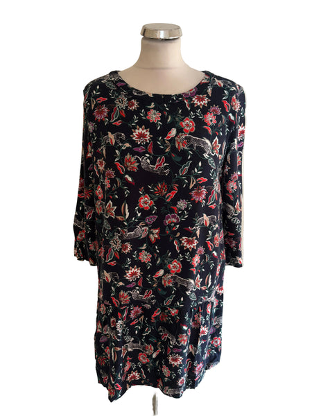HUSH NAVY BLUE & RED FLORAL PRINT SHIFT DRESS  SIZE 8
