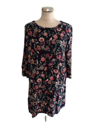 HUSH NAVY BLUE & RED FLORAL PRINT SHIFT DRESS  SIZE 8