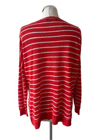 MINT VELVET 100% LINEN RED & WHITE STRIPE V NECK JUMPER SIZE M