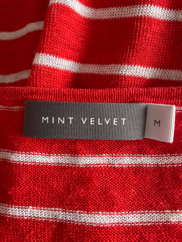 MINT VELVET 100% LINEN RED & WHITE STRIPE V NECK JUMPER SIZE M