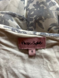 PHASE EIGHT WHITE & GREY FLORAL BIRD PRINT LONG SLEEVED TOP  SIZE 8