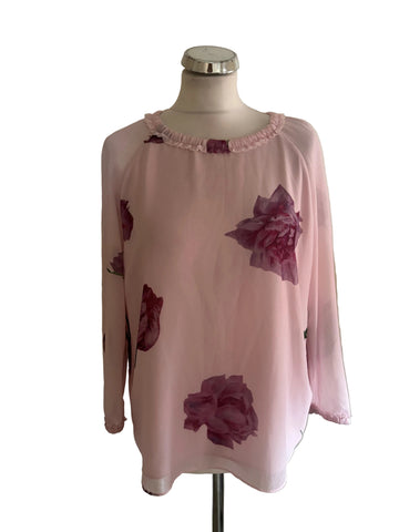 TED BAKER MALILA PINK FLORAL PRINT 3/4 SLEEVED TOP  SIZE M/L