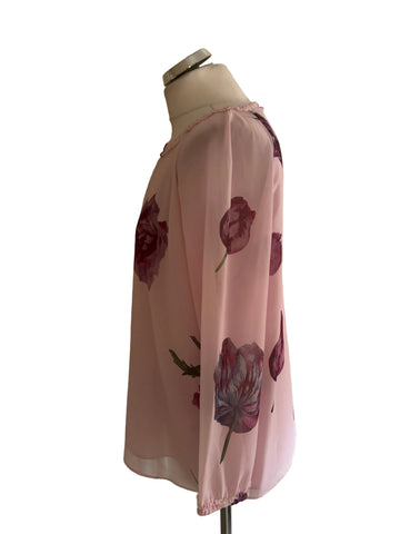 TED BAKER MALILA PINK FLORAL PRINT 3/4 SLEEVED TOP  SIZE M/L