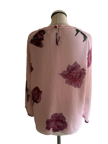 TED BAKER MALILA PINK FLORAL PRINT 3/4 SLEEVED TOP  SIZE M/L