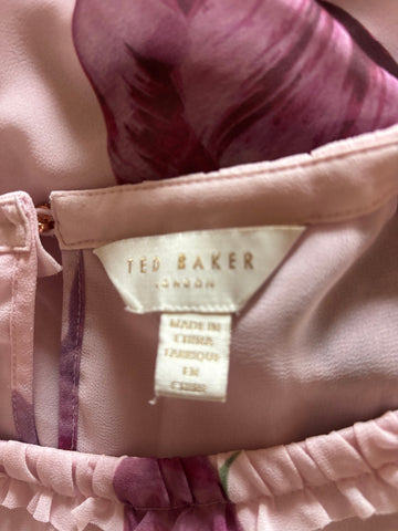 TED BAKER MALILA PINK FLORAL PRINT 3/4 SLEEVED TOP  SIZE M/L
