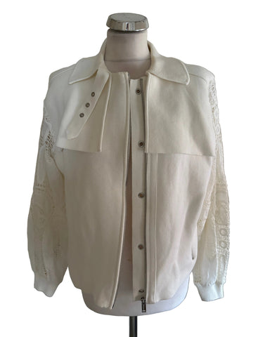 MINT VELVET OFF WHITE LONG LACE SLEEVED BIKER STYLE CARDIGAN/JACKET SIZE M