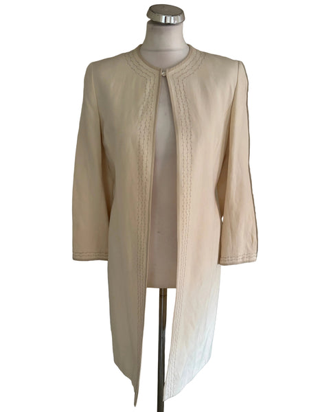 JAEGER SILK & LINEN MIX IVORY EDGE TO EDGE SPECIAL OCCASION DRESS COAT  SIZE 8