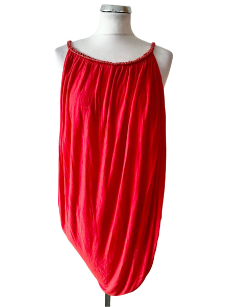 COAST CORAL ASYMMETRIC DRAPE SLEEVELESS PLAITED STRAPS TOP SIZE 14