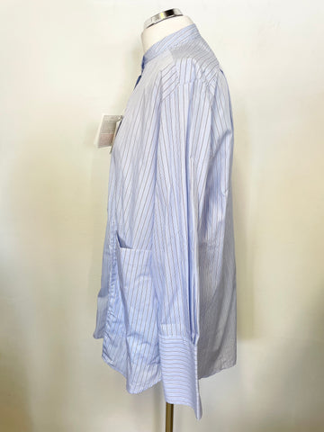 BRAND NEW STUDIO NICHOLSON BLUE STRIPE COLLARLESS LONG SLEEVE OVERSIZE SHIRT SIZE 10