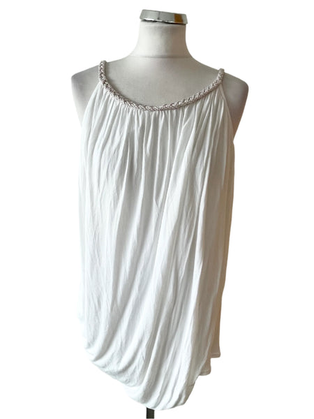 COAST WHITE ASYMMETRIC DRAPE SLEEVELESS PLAITED STRAPS TOP SIZE 14