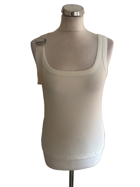 MINT VELVET OFF WHITE FINE RIB SLEEVELESS BUCKLE TRIM TOP SIZE M