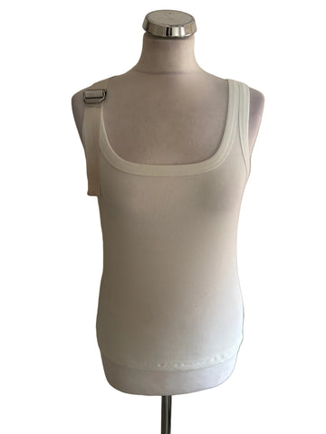 MINT VELVET OFF WHITE FINE RIB SLEEVELESS BUCKLE TRIM TOP SIZE M