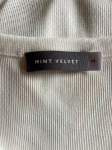 MINT VELVET OFF WHITE FINE RIB SLEEVELESS BUCKLE TRIM TOP SIZE M