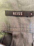 REISS ANNABEL 100% LINEN BROWN TAB & BUTTON TRIMMED SHORTS SIZE 6
