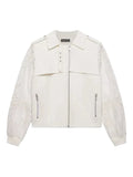 MINT VELVET OFF WHITE LONG LACE SLEEVED BIKER STYLE CARDIGAN/JACKET SIZE M