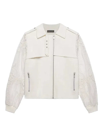 MINT VELVET OFF WHITE LONG LACE SLEEVED BIKER STYLE CARDIGAN/JACKET SIZE M