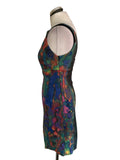 KAREN MILLEN NAVY & MULTI COLOURED FRONT SLEEVELESS PENCIL DRESS  SIZE 12