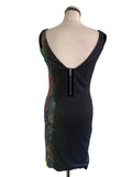 KAREN MILLEN NAVY & MULTI COLOURED FRONT SLEEVELESS PENCIL DRESS  SIZE 12