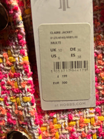 BRAND NEW HOBBS CLAIRE MULTI COLOURED TWEED JACKET SIZE 10